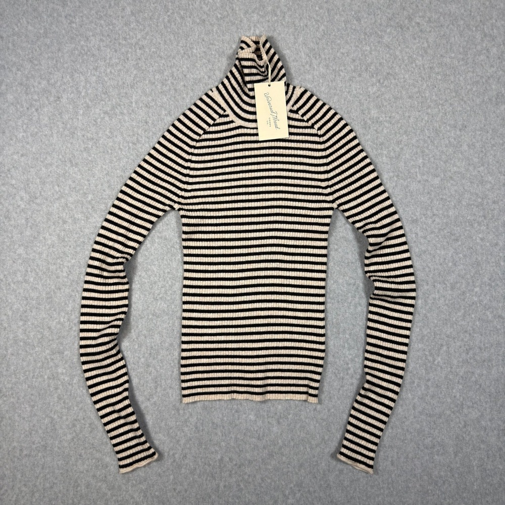 Universal Thread Womens XS Ribbed Turtleneck Sweater Black Cream Striped New